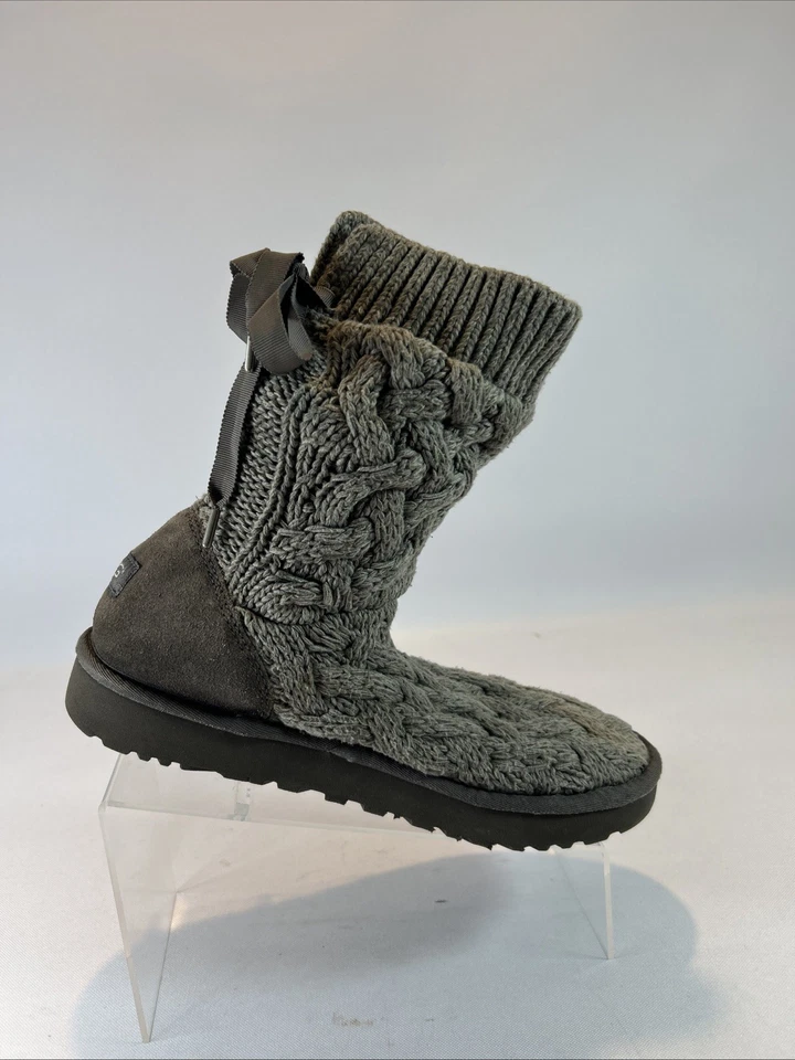 Botas botín UGG Australia Isla tejido con cable para mujer talla 10 gris tejido con cordones lazo Foto 4 de 4
