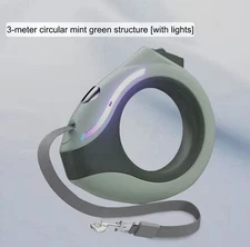 Retractable Dog Leash 3M - Mint Green Circular Design With LED Lights, Durable