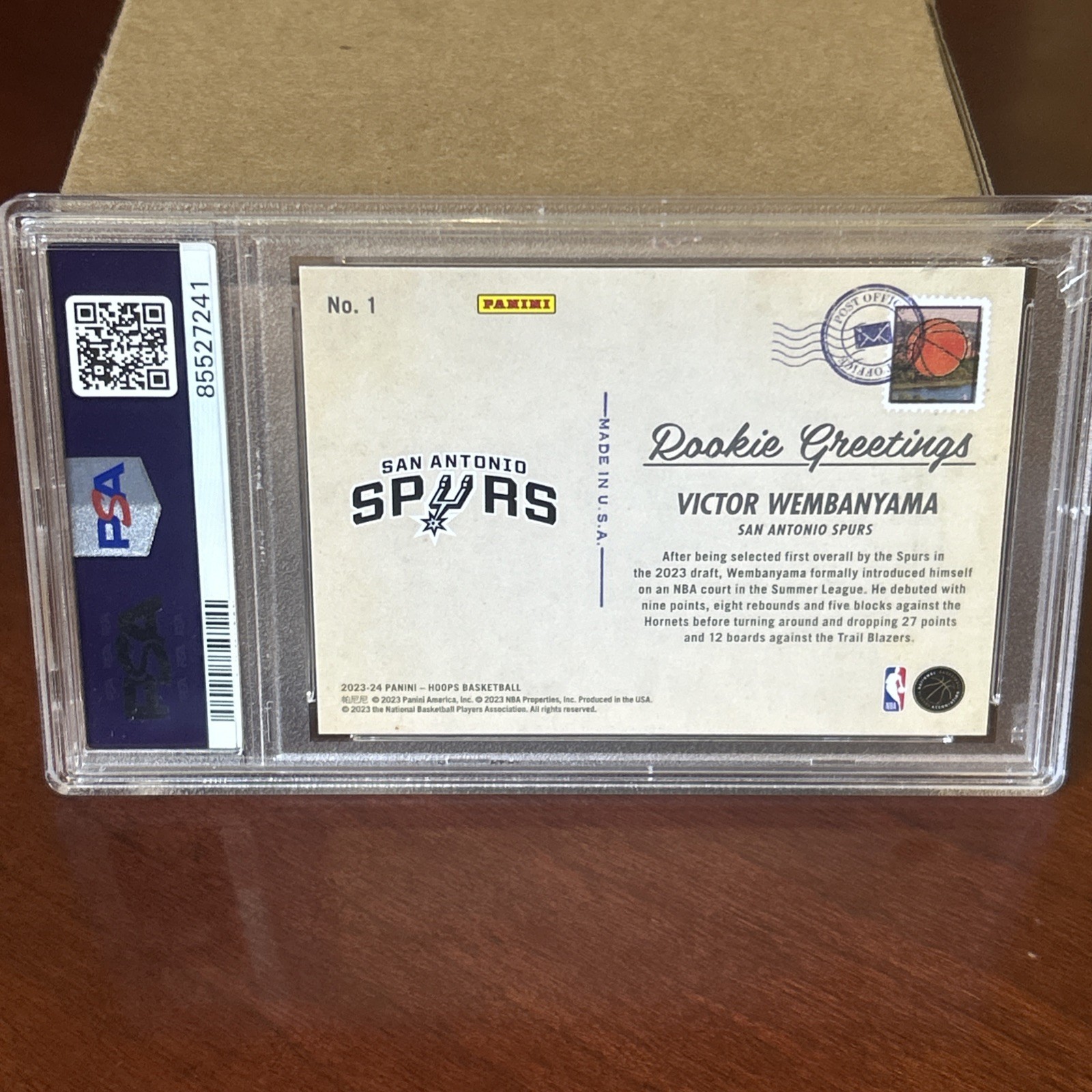 VICTOR WEMBANYAMA ROOKIE 2023 PANINI NBA HOOPS #1 ROOKIE GREETINGS PSA 10 SPURS view 14