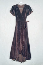 Baltic Born Velvet Dress Womens S Brown Full Wrap Ribbed Glam Holiday Cowgirl