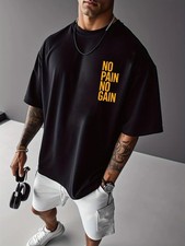 Men's NO PAIN NO GAIN Bodybuilding T-Shirt - Bicep Muscle Print Gym Shirt with