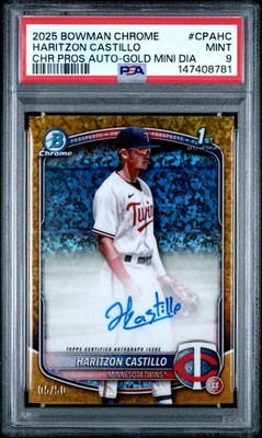 2025 Bowman Chrome Haritzon Castillo 1st Auto #CPAHC Gold Mini Diamond /50 PSA 9