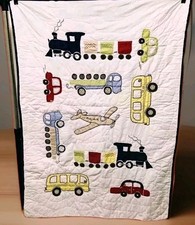 Pottery Barn Kids PBK Plane Train 48"x34" Transportation Comforter Quilt Blanket
