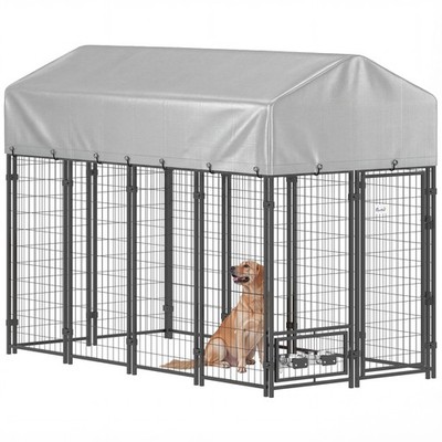 Dog Kennel, Welded Wire Heavy Duty Dog Run, 8' x 4' x 6', Silver
