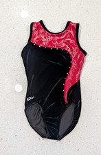 CHRISTMAS RED GK Elite Gymnastics Dance Leotard Child Large VELOUR RHINESTONES