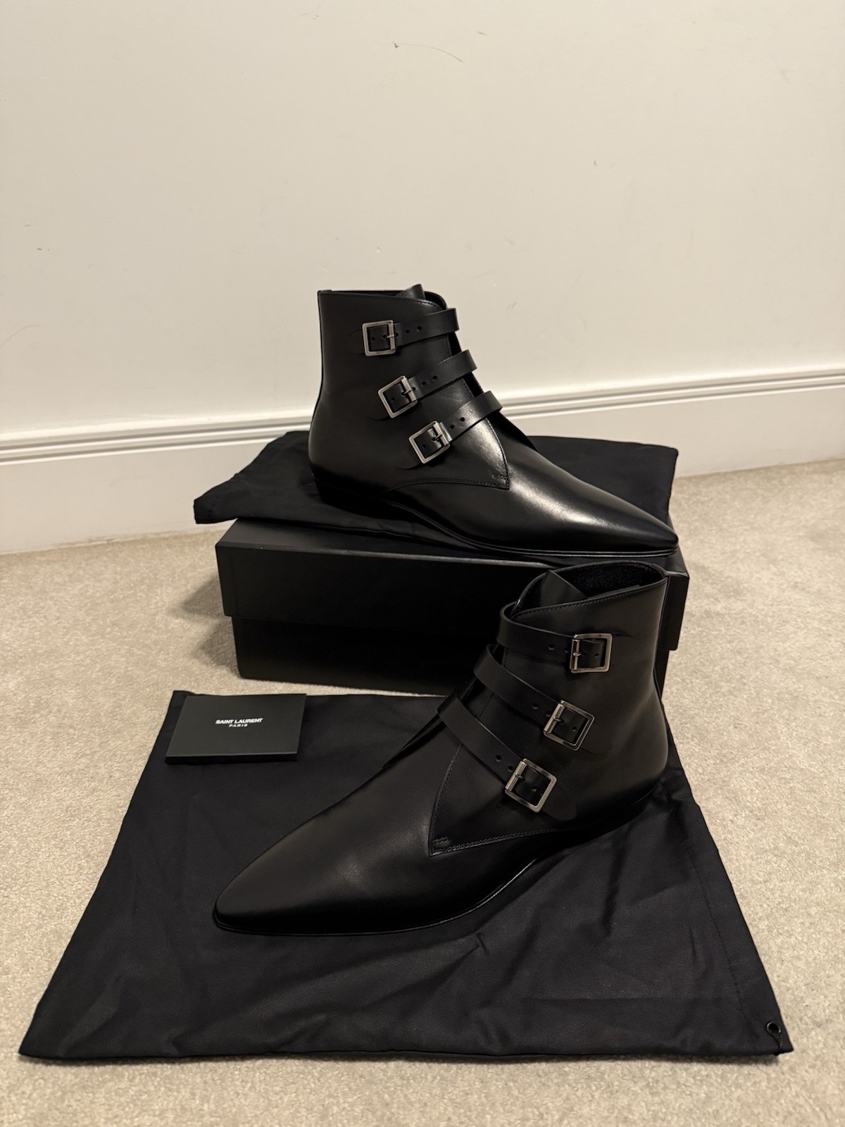 Stivaletti Saint Laurent Goth 15 Buc BO Manitoba in pelle da uomo neri UK9 IT43