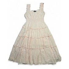 Lulus Pink Smocked Tiered Ruffle Square Neck Maxi Dress Womens M
