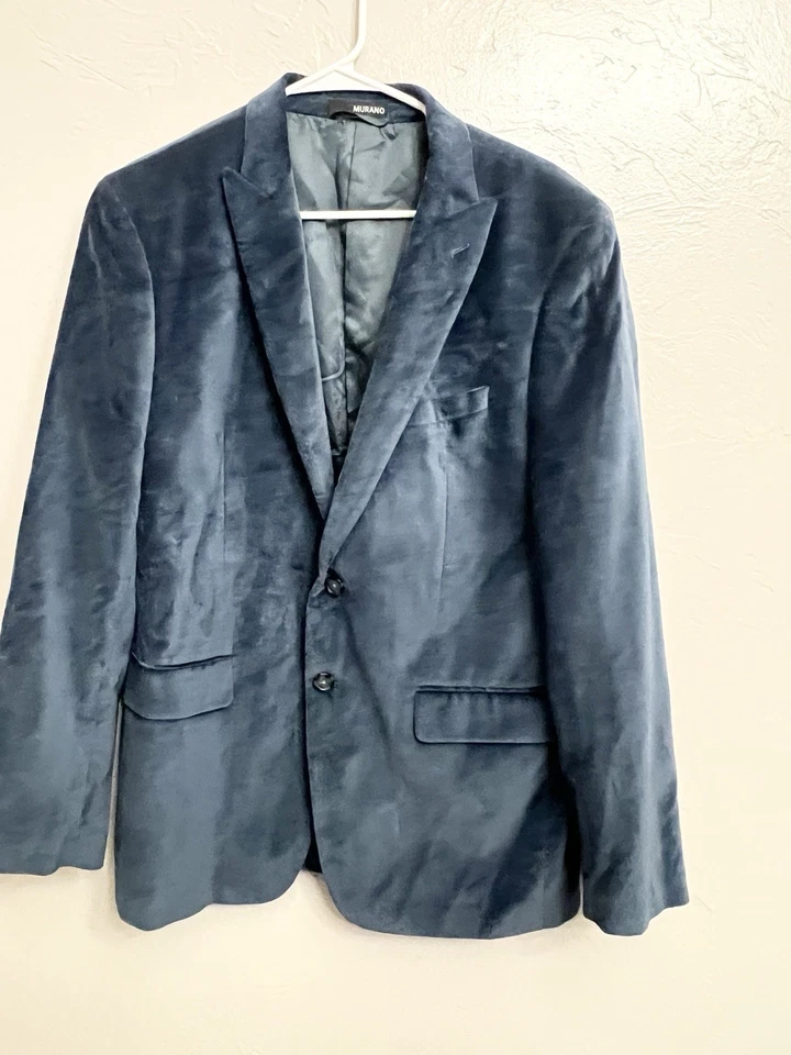 Blazer de terciopelo de Murano abrigo deportivo chaqueta de 2 botones talla grande azul formal boda Foto 2 de 4