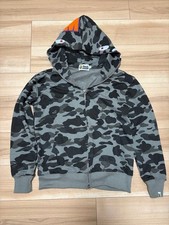 Felpa con cappuccio A BATHING APE Shark grigia mimetica S cotone borsa originale