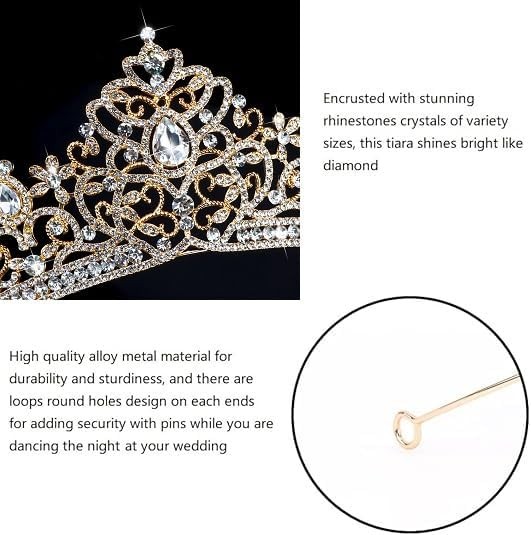 Crystal Crowns for Women Tiaras Bride Royal Queen Crown Princess Tiara Gold 