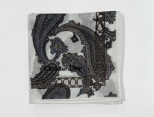 Handkerchief Man Christian Dior White Gray Paisley Pocket Square Cotton 18  