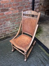 Antique Early 20th Edwardian Century Beech Floral Rocking Chair.