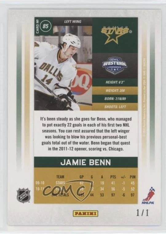 2011-12 Panini Playoff Contenders Father's Day Auto 1/1 Jamie Benn #85 0c3 - Image 2 of 3