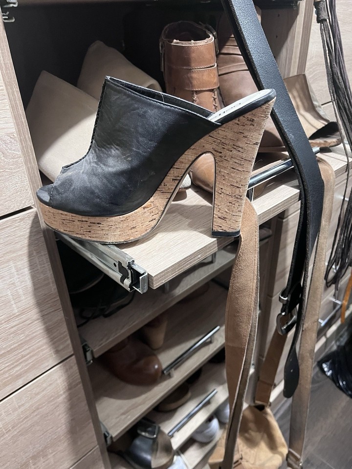 BoHo high heel wooden leather clog ladies