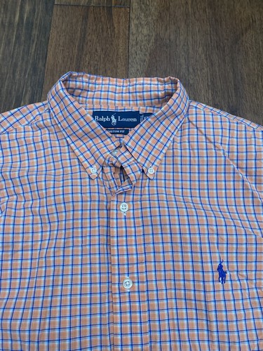 ralph lauren button down shirt mens plaid multicolor Orange blue pony XL - Picture 3 of 5
