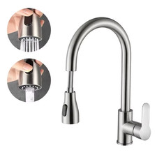 Modern Stainless Steel Pull-Down Kitchen Faucet, 360 Swivel Hot/Cold Water Tap