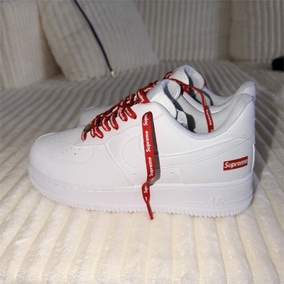 Nike Air Force 1 Supreme White Red Low Top Customized Lace Up Men's Sneaker