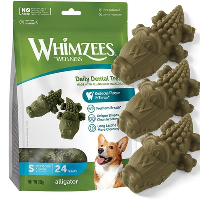 WHIMZEES Zahnpflege-Snack Kausnack Alligator zum Kauen getreidefrei S, 24 Stück