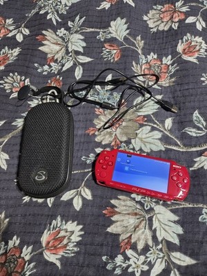 Sony PSP  2001  Red Handheld System With 2 Games And Charger And Battery