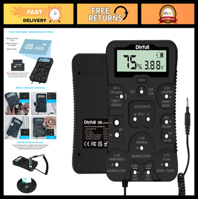 Universal Battery Tester with LCD Display - Checks Ni-MH, Li-ion, AA, AAA, 9V &