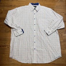 Paul Fredrick Shirt Mens 18 33 White Red Blue Check Button Down Classic Fit