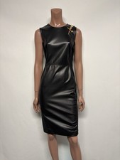 Versace 2019 Black Leather Gold Medusa Brooch Dress IT 38