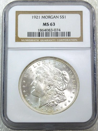 1921 Morgan Silver Dollar NGC MS63 Frosty White PQ Luster Classic Holder #U297J