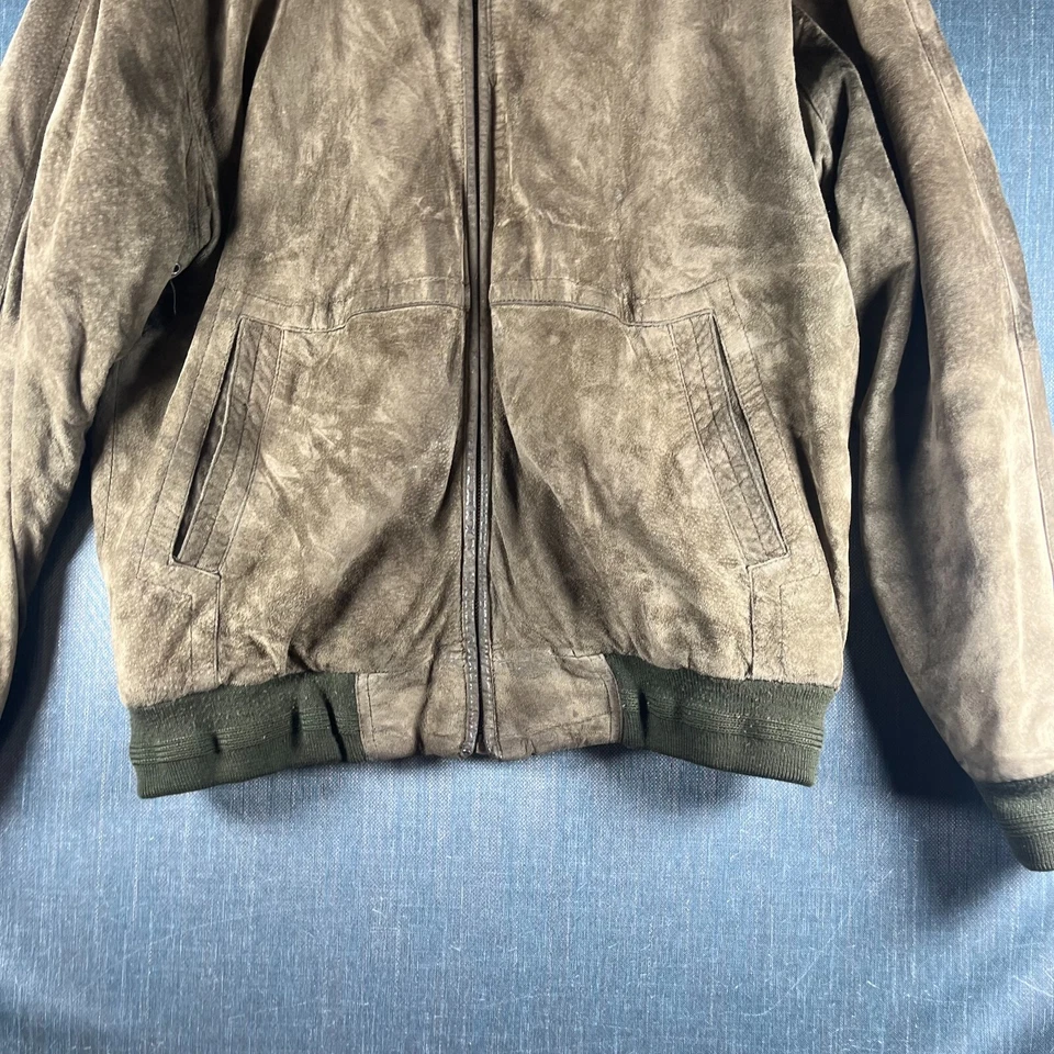 Chaqueta Bomber Hunt Club Para Hombres Talla M Marrón Cuero Bolsillos Forrada Cremallera Completa Foto 3 de 4