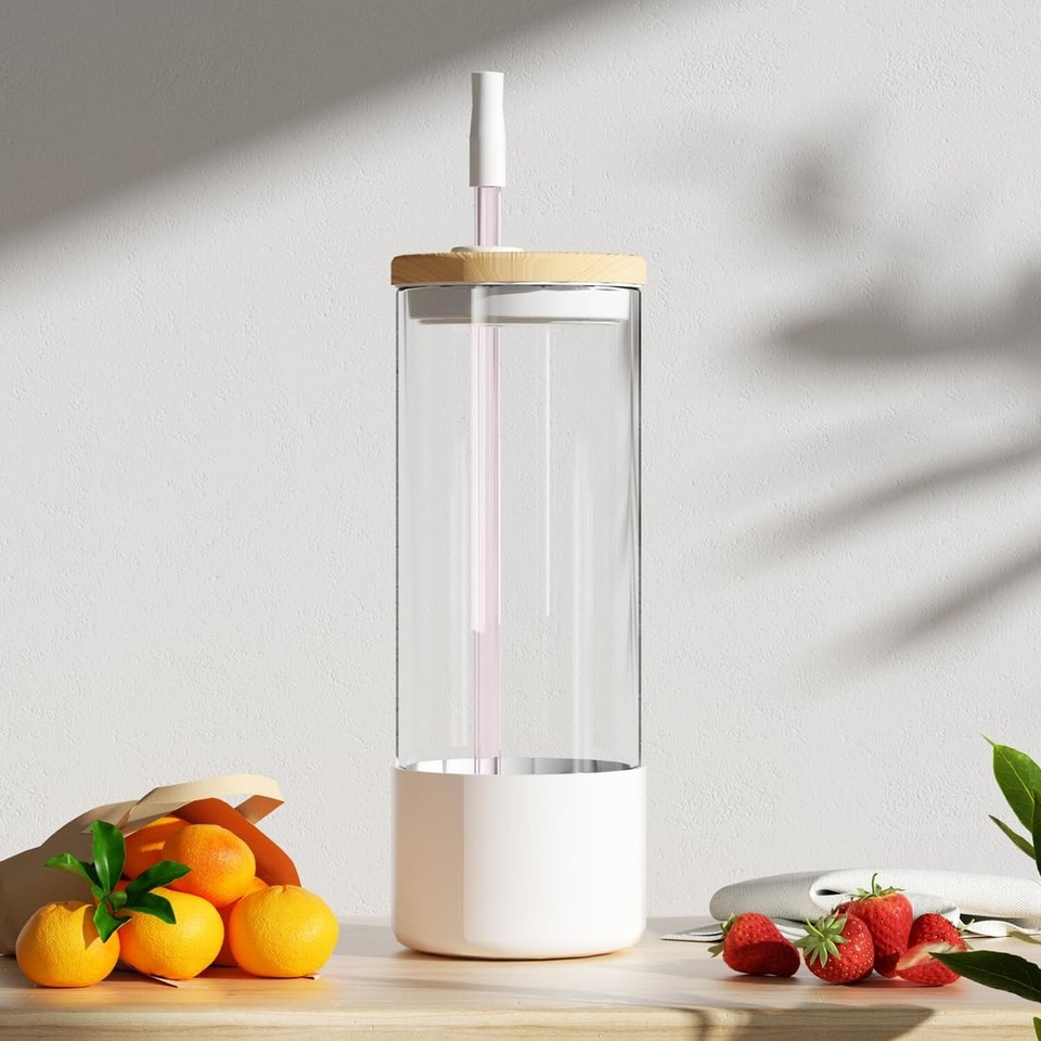 Glass Cups with Bamboo Lids and Glass Straws,24oz Can Shaped Dringking