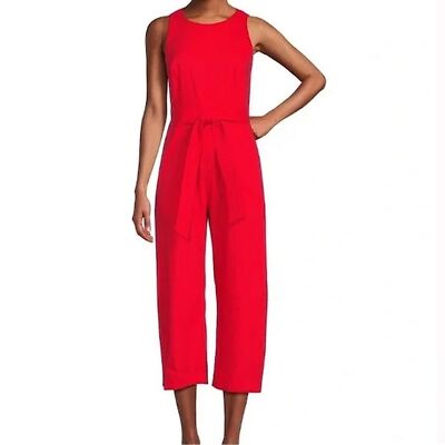 ANTONIO MELANI Adelaide Linen Tie Front Cropped Jumpsuit in Chili