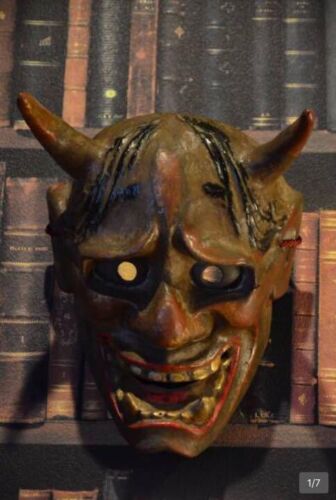 Hannya Japan Mask Oni Vintage Antique Handmade, Length 12.99 in. Width 5.90 in. - Picture 1 of 12