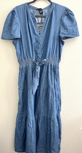 Millenium gewebtes Boho Bauern Kleid Maxi Gummibund blau Baumwolle XL Extra Large