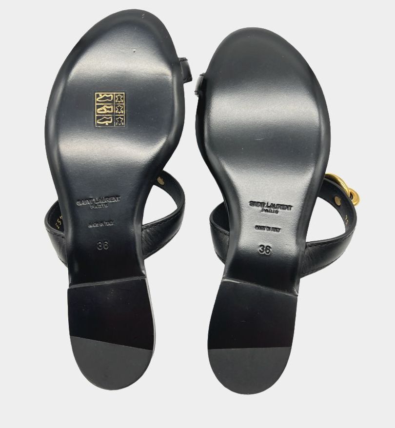 $695 Saint Laurent Women's Black Jota Chain Toe-Ring Sandal