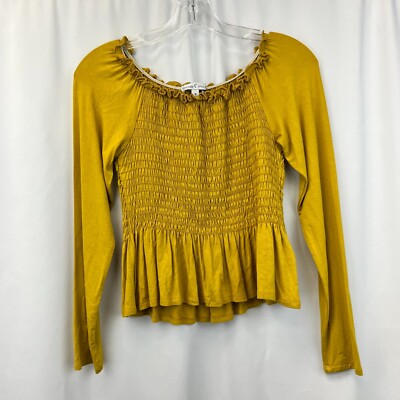 Moa Moa Womens Mustard Ruffle Long Sleeve Round Neck Blouse Top Size Medium