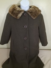 Womens Overcoat Medium 41 Brown Wool Red Fox Fur Forstmann*