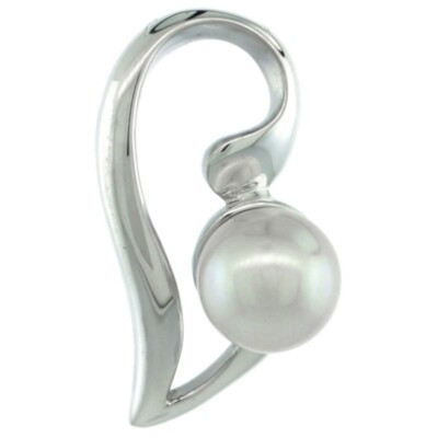 925 Sterling Silber Halbherz Perle Anhänger hochglanzpoliert 7/8 Zoll (22 mm)