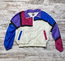 Kuma Sport Vintage Womens Full Zip Athletic Geometric Windbreaker Jacket Medium