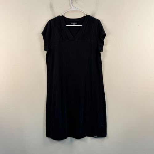 Woolrich Womens Large Dress Shirt Short Sleeve Cotton Knit Black Pullover 19625