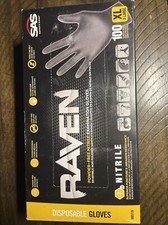SAS Raven Black Nitrile Gloves Powder Free New 7mil Version 100 Gloves Per Box 