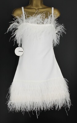 STAUD ETTA STICH FEDERNBESATZ TAILLIERTES MINIKLEID WEISS S UVP £335 EP