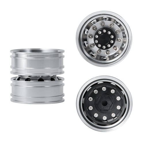 4X CNC Metal Alloy Front/Rear Wheel Hub Rim & Tires For 1/14 Tamiya RC Truck Car - Picture 2 of 43