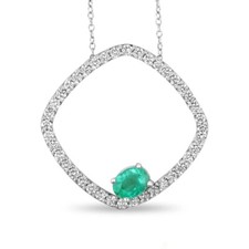 2.40 Carats Oval Cut Emerald And Diamond Necklace H VS In White Gold 14K