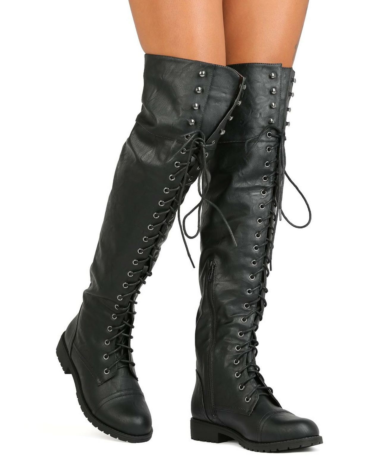 Nature Breeze FG08 Women Leatherette Over The Knee Lace Lace Lace Up Combat Boot - Black 4a0ab6 Nature Breeze FG08 Women Leatherette Over The Knee Lace Lace Lace Up Combat Boot - Black 4a0ab6