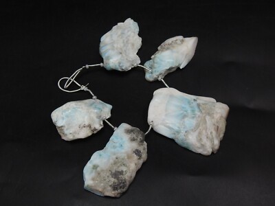 Larimar Natural Rough Slice Beads/Fancy Shape/5Pieces Strand 43X36 TO 33X22MM/WM