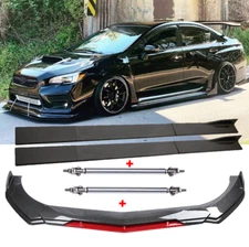 Front Bumper Lip Splitter + 78.7" Side Skirt + Strut Rods For Subaru WRX STI