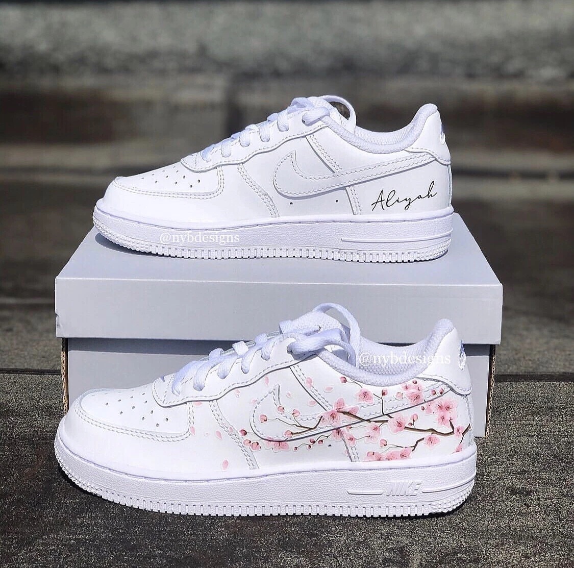 Personalised Junior Custom Nike Air Force 1 One Pink Blossom Size 3 4 5 6  Sakura