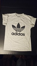 Vintage Adidas Mens M Gray Shirt USA Made Double Sided Logo Short Sleeve