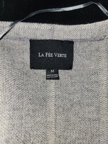 Anthropologie La Fee Verte Women's M Draped Open Front Cardigan Sweater Gray Wht - Afbeelding 3 van 4
