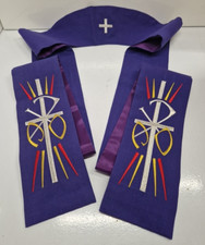 WIPPELL Hand made clergy vicar priest PURPLE stole NAIL & CROSS EMBROIDERED