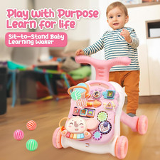 Baby Walker for Girls, 2 in 1 Sit to Stand Learning Walker and Activity Cente...